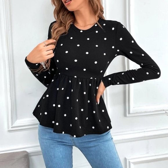 Brand New Shein Polka Dot Peplum Top - Picture 5 of 10